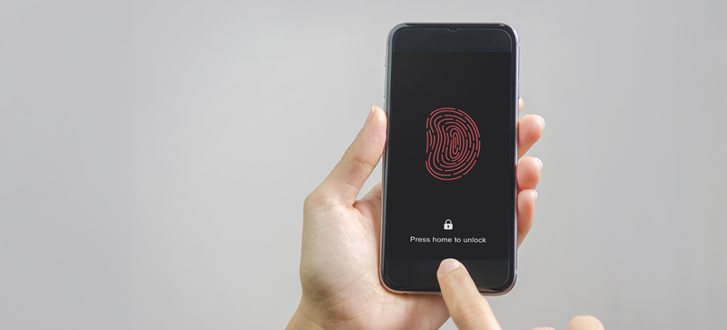 hands setting up index fingerprint for multi-factor authentication on a mobile device