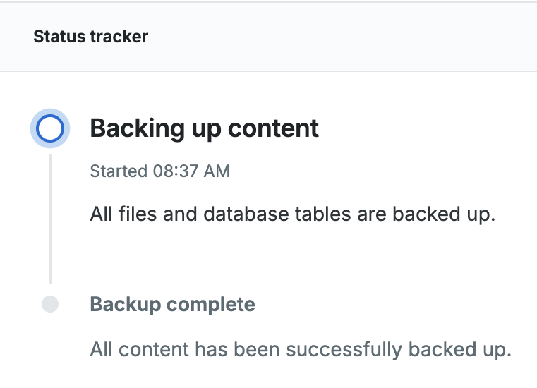 Screenshot of an environment's page in the WP Engine User Portal showing a Status Drawer with details about the most recent backup that is in the Backup up content status.