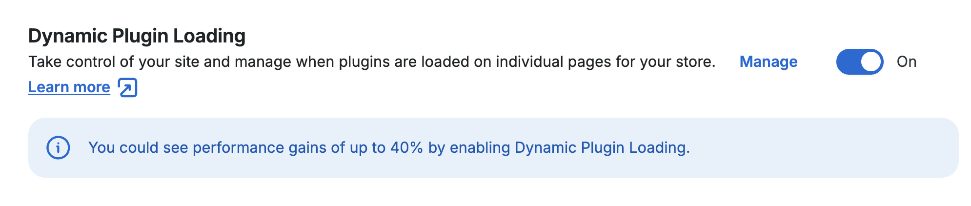 Screenshot of an environment's Overview page in the WP Engine User Portal showing the setting to enable Dynamic Plugin Loading.