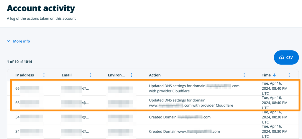 Entri Connect log example