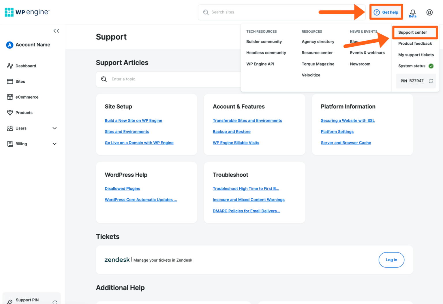 User Portal Overview Support Center