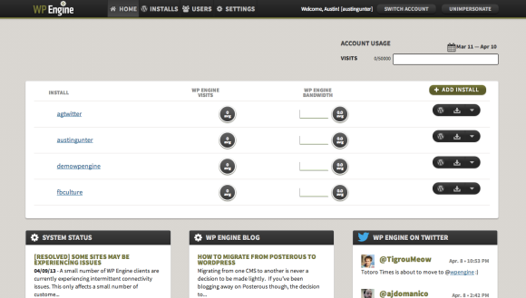 WP Engine User Portal Screenshot