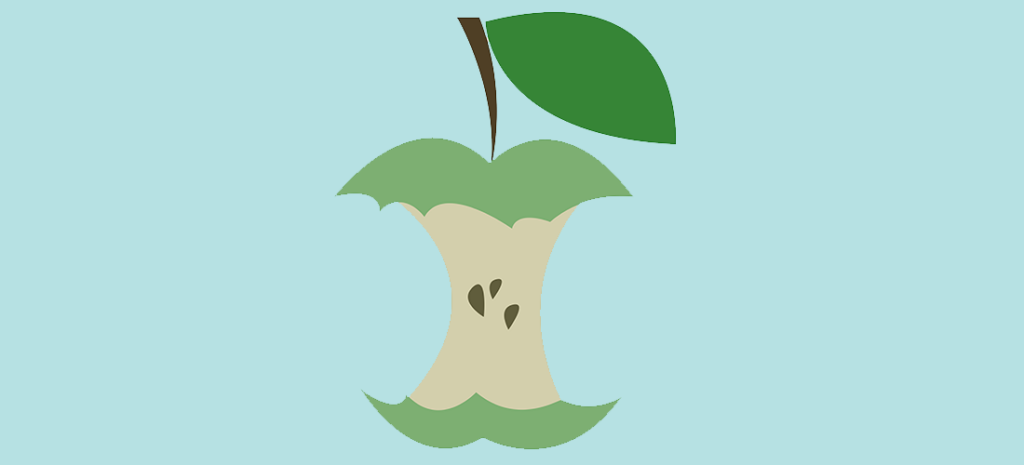 an illustration of a green apple core on a blue background