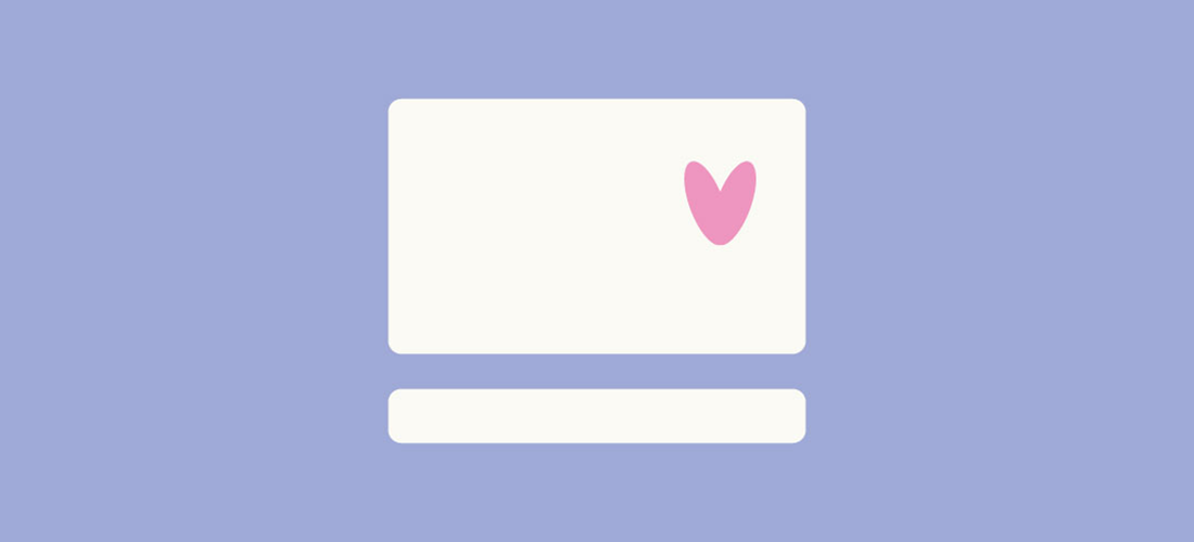 a white, minimalist representation of a computer screen and keyboard on a light purple background. In the upper righthand corner of the white block representing the computer screen is a small pink heart