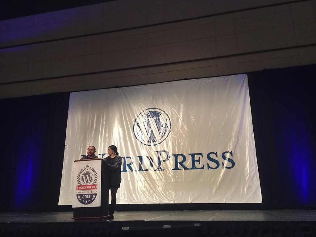 WordCamp US 2015 in Photos - Alex Block and Cami Kaos present the opening remarks