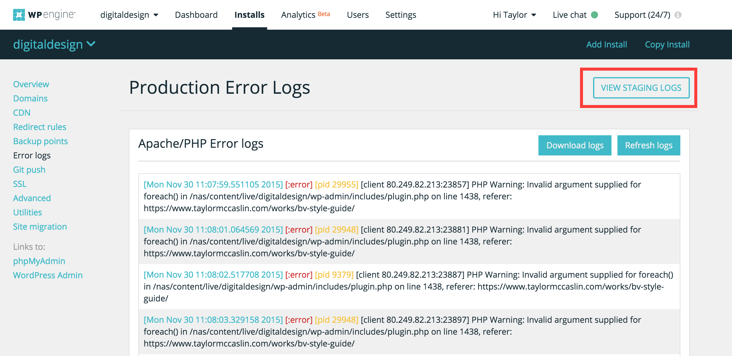 error logs in portal Chicago Website Design SEO Company