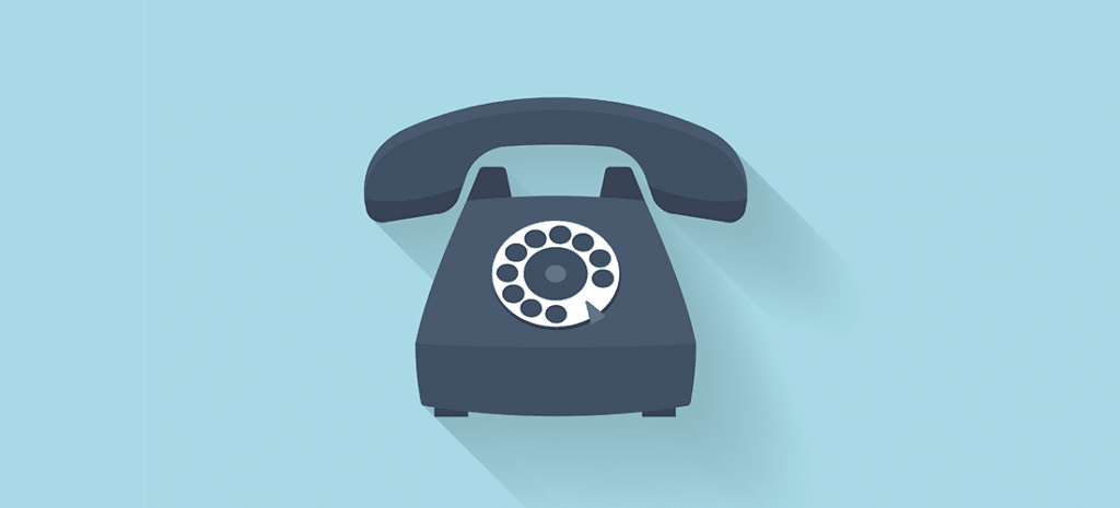 icon of a dark blue rotary phone on a light blue background