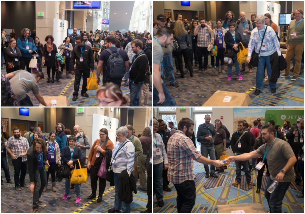 How do you have fun at WCUS? Flip the bottle, of course! Attendees loved this game. In order to win a t-shirt, they had to flip a water bottle in the air and land it straight up on a box. The game was a huge hit! 