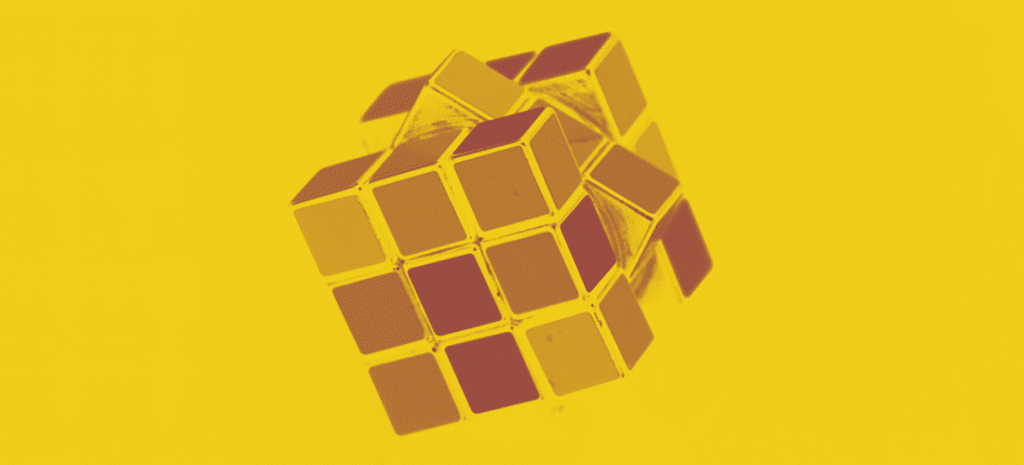 a Rubiks cube with a yellow overlay