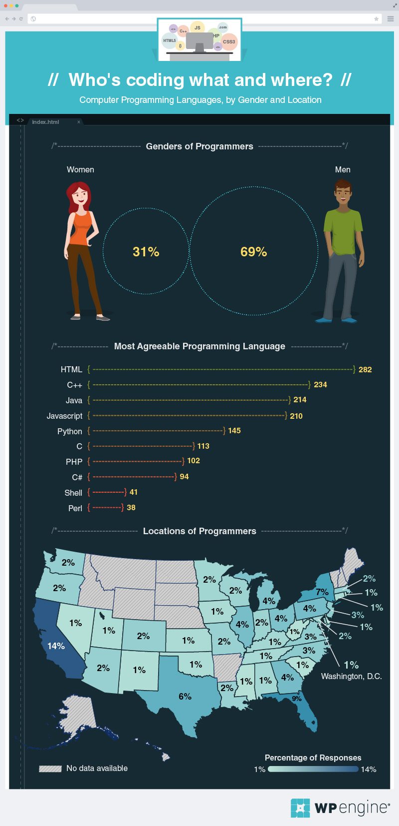 who's coding what and where? Computer programming languages, by gender and location