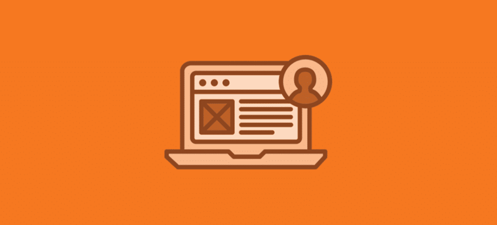 orange image with icon depicting a website and a user avatar