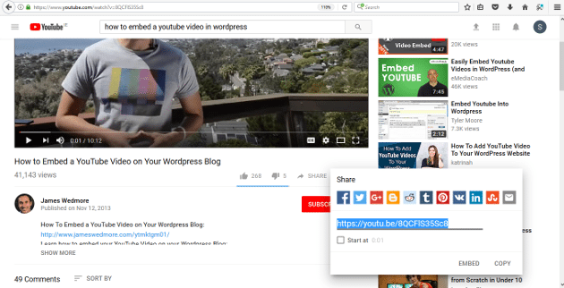 Embed youtube videos on wordpress