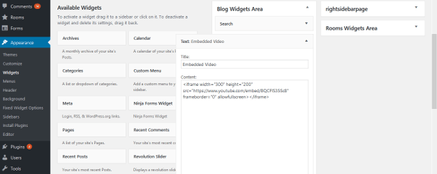 embed videos on wordpress with widgets