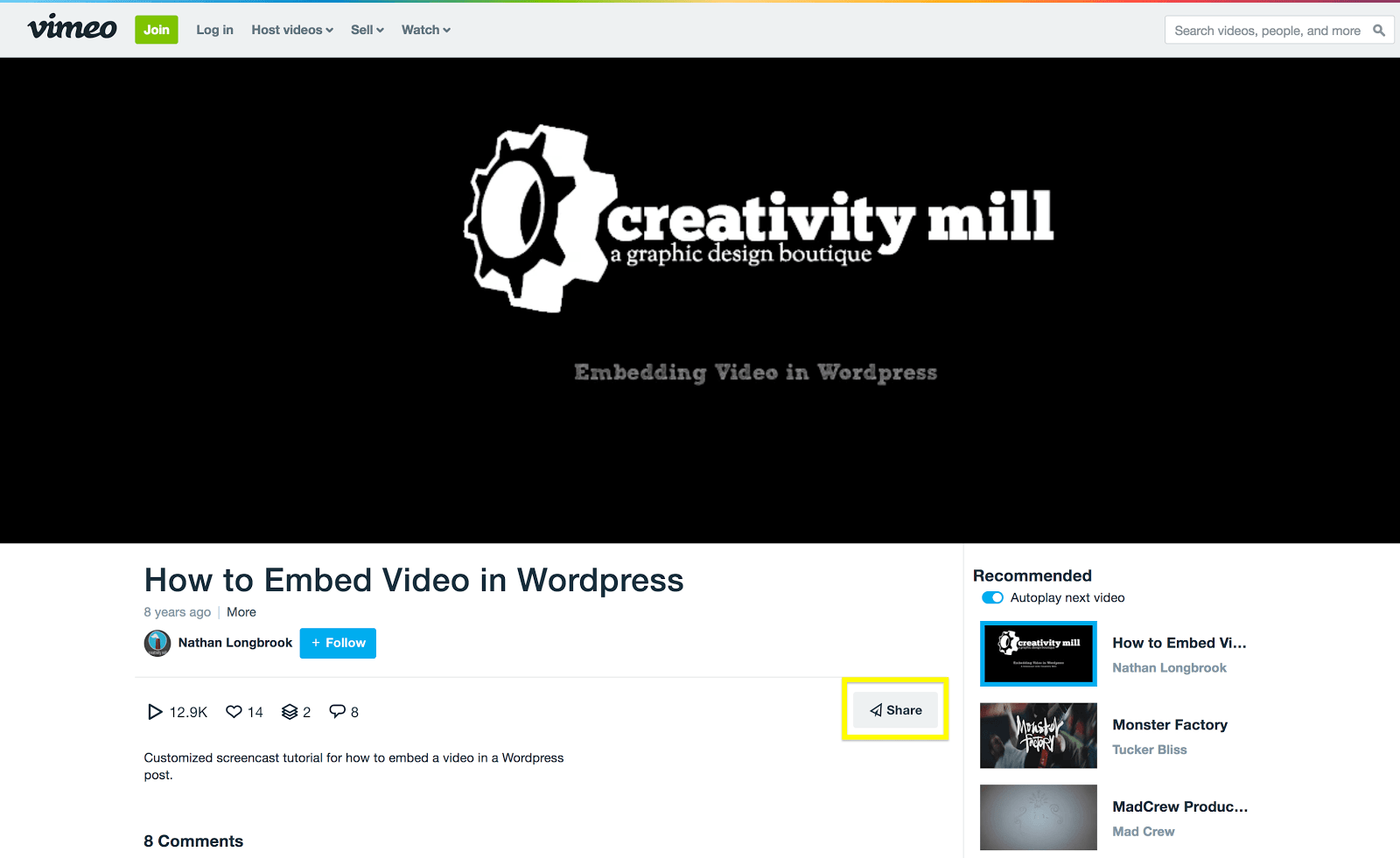 Embed vimeo videos on wordpress