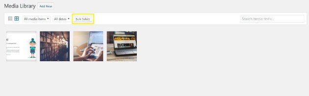 Bulk select option in WordPress Media Library. delete unused files in WordPress media library