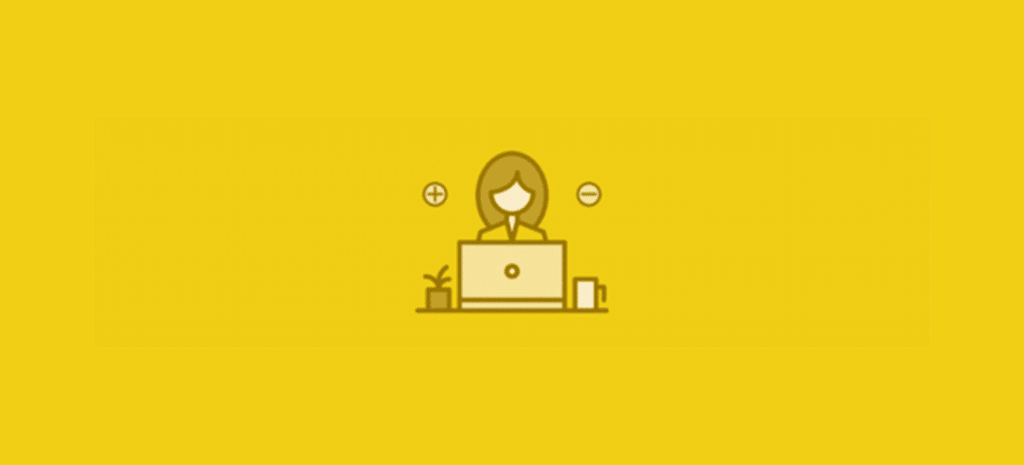icon representing a freelance web designer working at a laptop on a yellow background