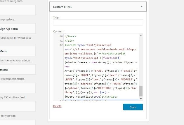 add sidebar signup to wordpress with mailchimp