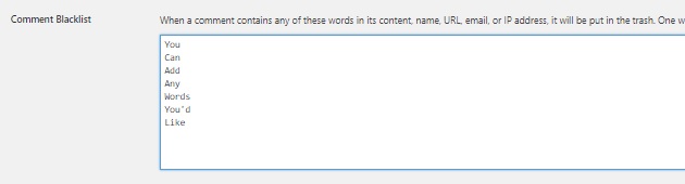 disable comments on wordpress with comment blacklist