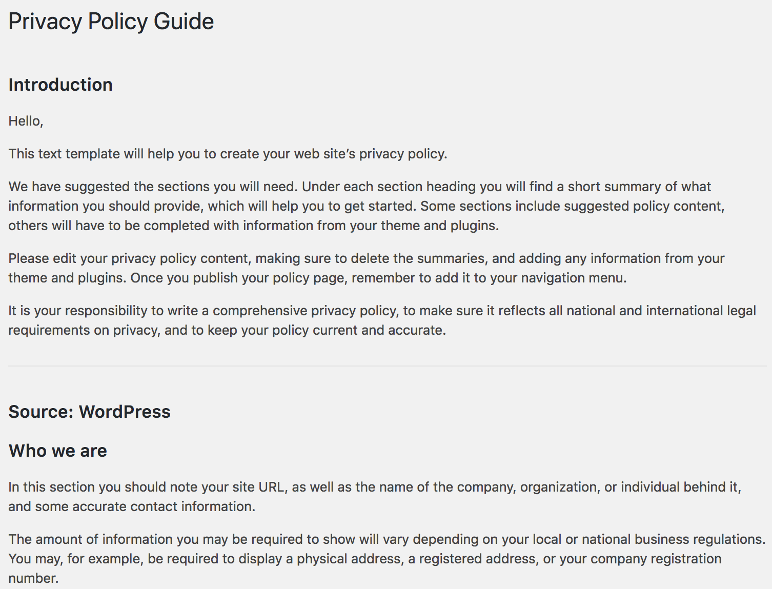 adding a privacy policy to wordpress site