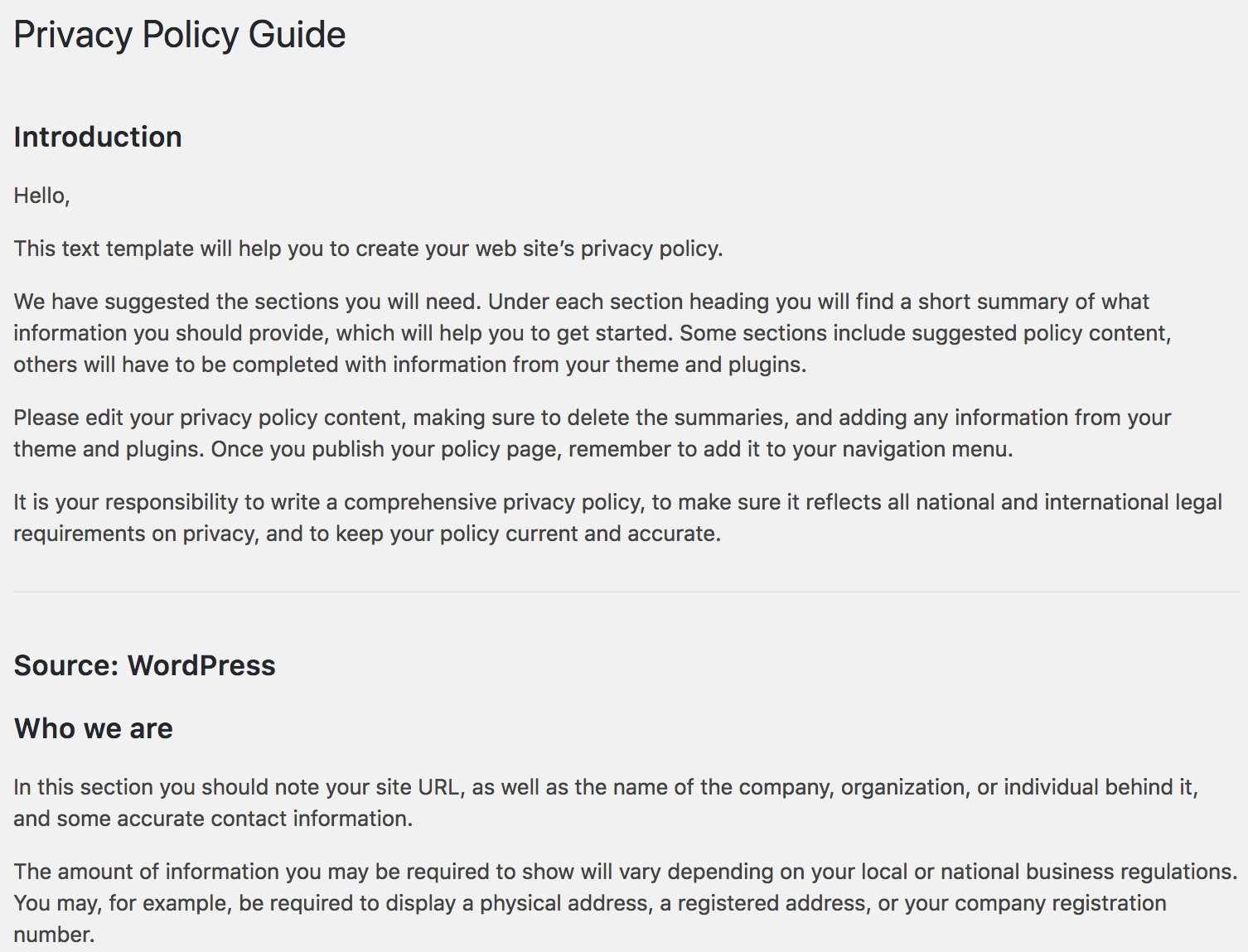 Privacy Policy Template