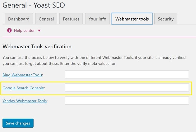 google search console verification