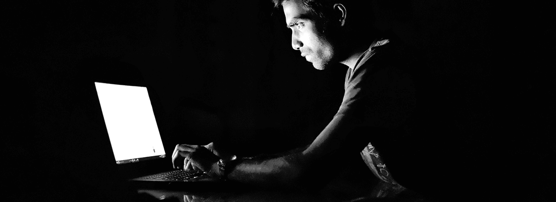 black and white image of hacker
