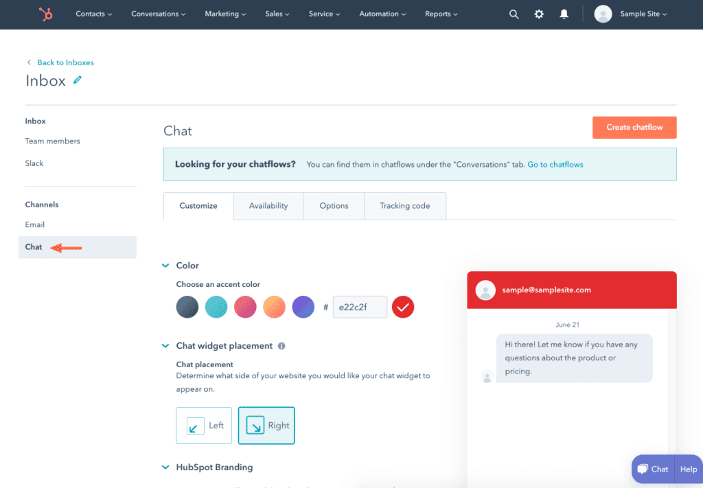 Chat design for HubSpot’s All-in-One Marketing plugin.