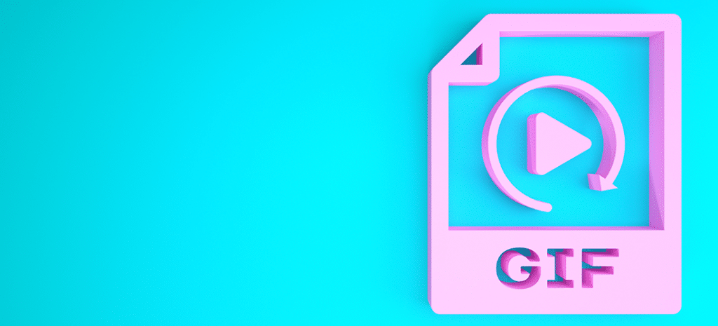 pink gif icon on a light blue background. How to Add a Gif to WordPress