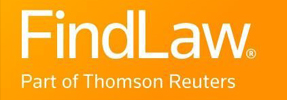 FindLaw logo: an orange rectangle with the name "Findlaw" in large sans-serif font. Underneath are the words "Part of Thomas Reuters" in the same font and color.