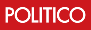 Politico logo: red rectangle with the word "Politico" in white, all caps, sans-serif font