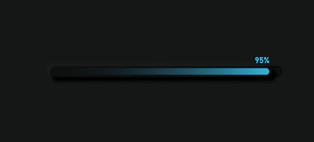 a blue loading bar at 95% on a black background