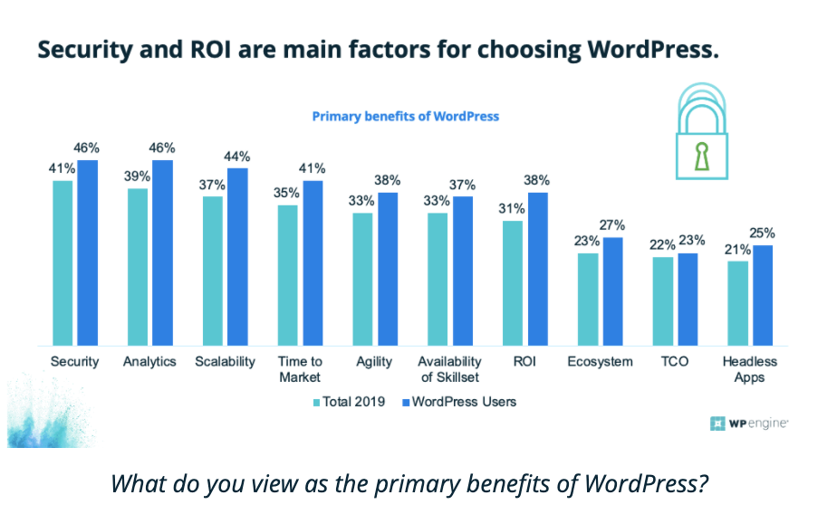 Graph of main factors for choosing WordPress: What do you view as the primary benefit of WordPress?
