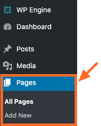 Screenshot of location of Pages in the wp-admin