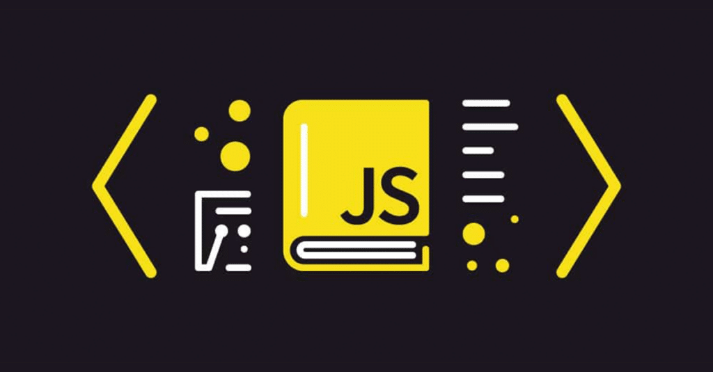 yellow book icon with JS on the cover next to other yellow elements on a black background