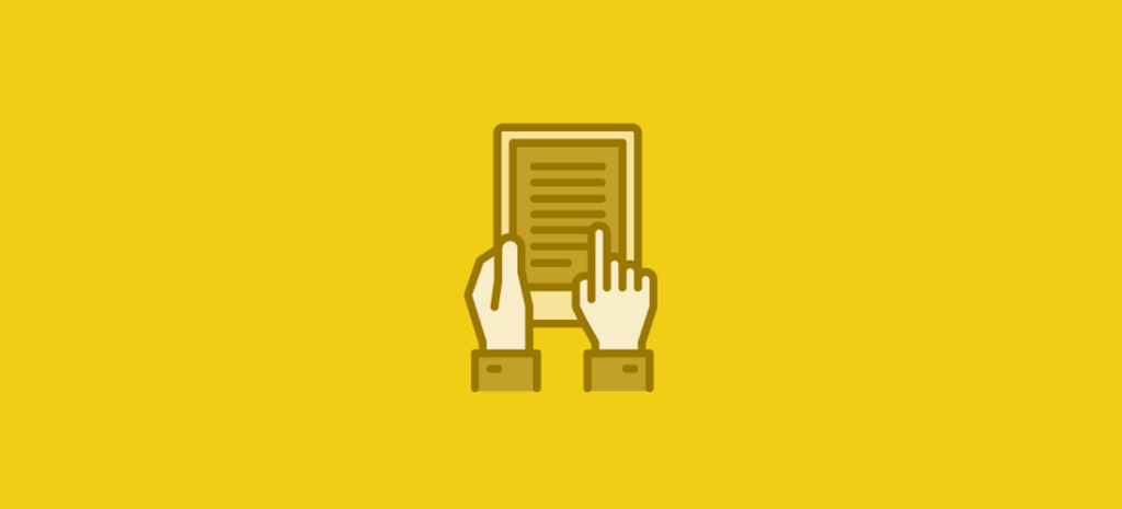 icon of two hands using a tablet on a yellow background