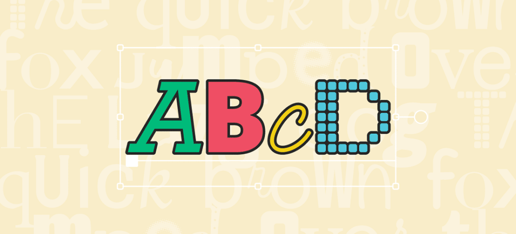The letters A, B, C, and D each written in a different style of font