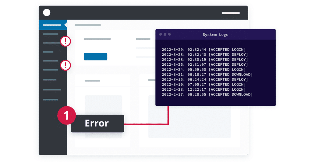 icon showing simplified version of WP Engine's Site Monitoring tool with an error message highlighted