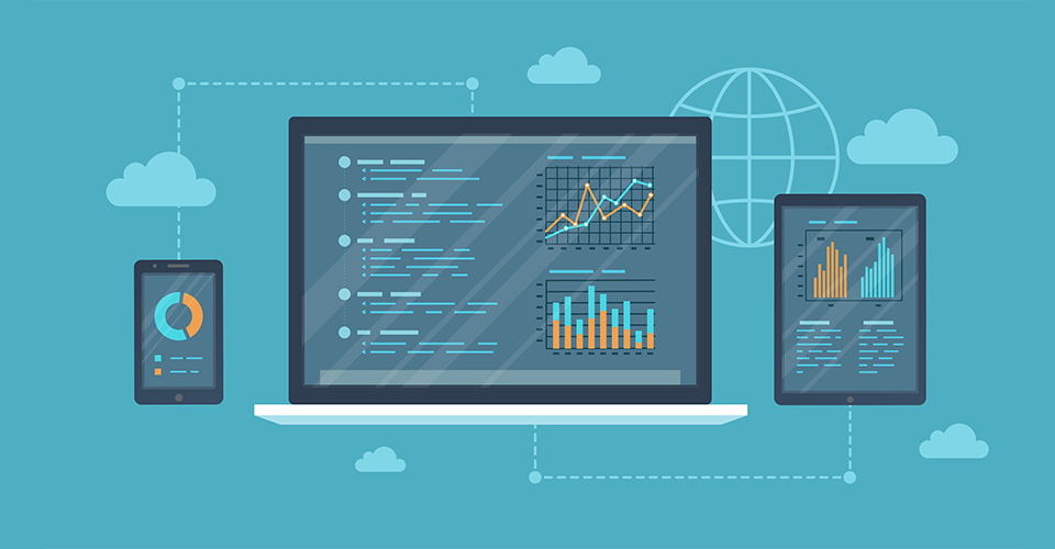 seo auditing icons and graphs shown on a mobile device, tablet, and laptop screen