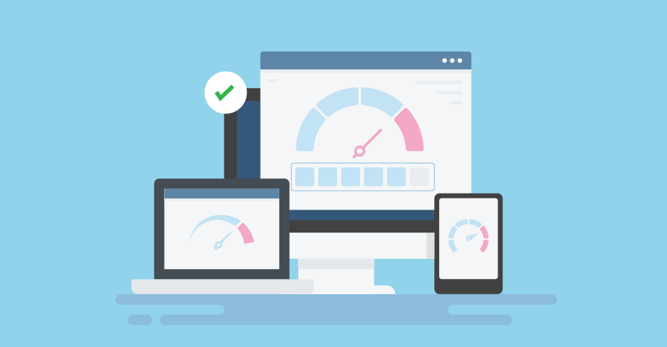 site speed meter displayed across different device screens