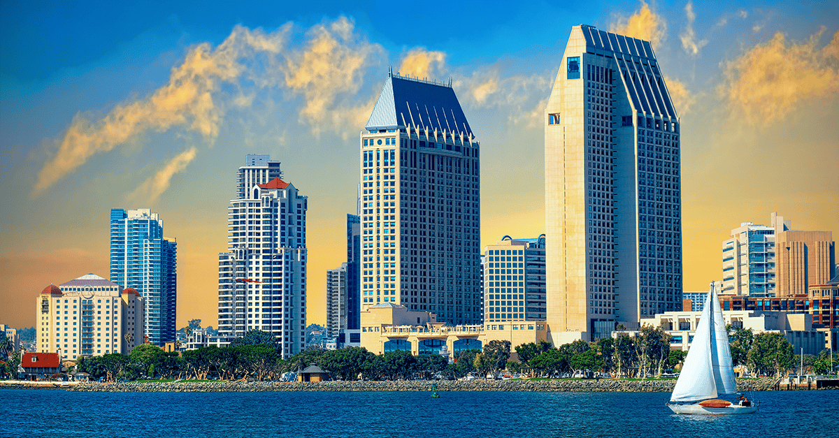 San Diego skyline with a sailboat in the foreground