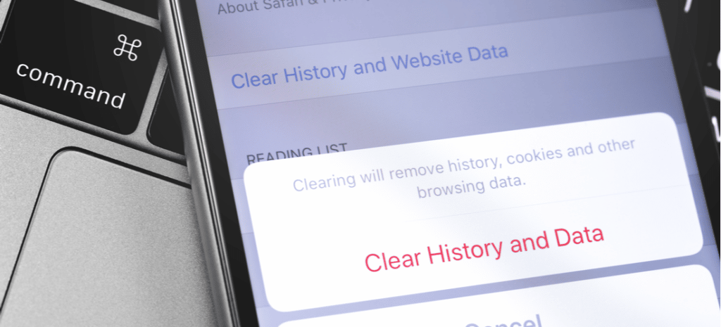 Apple iPhone official browser Safari remove history, cookies and other browsing data
