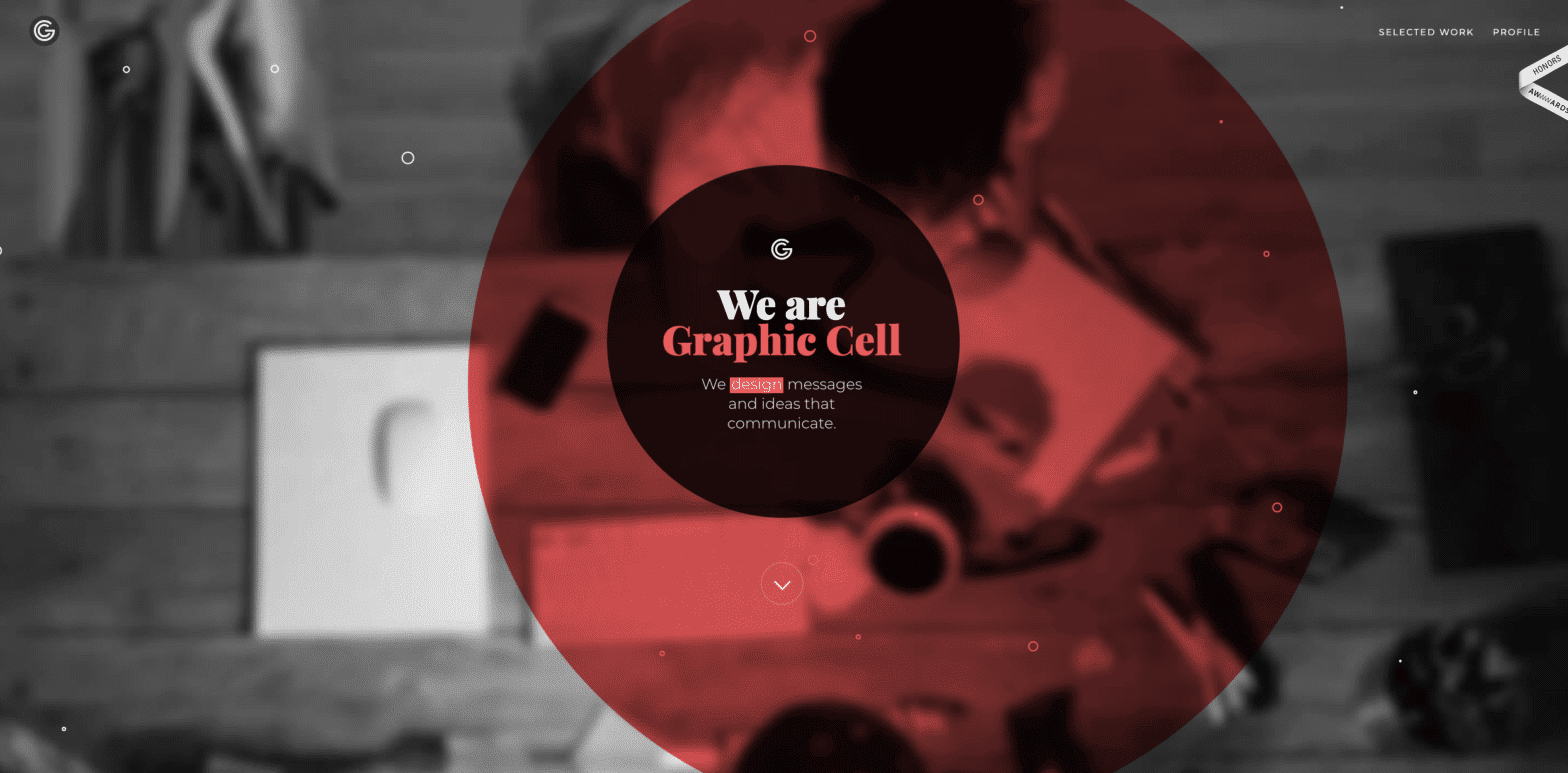 A screenshot of the homepage for Graphic Cell, one of the best agency websites