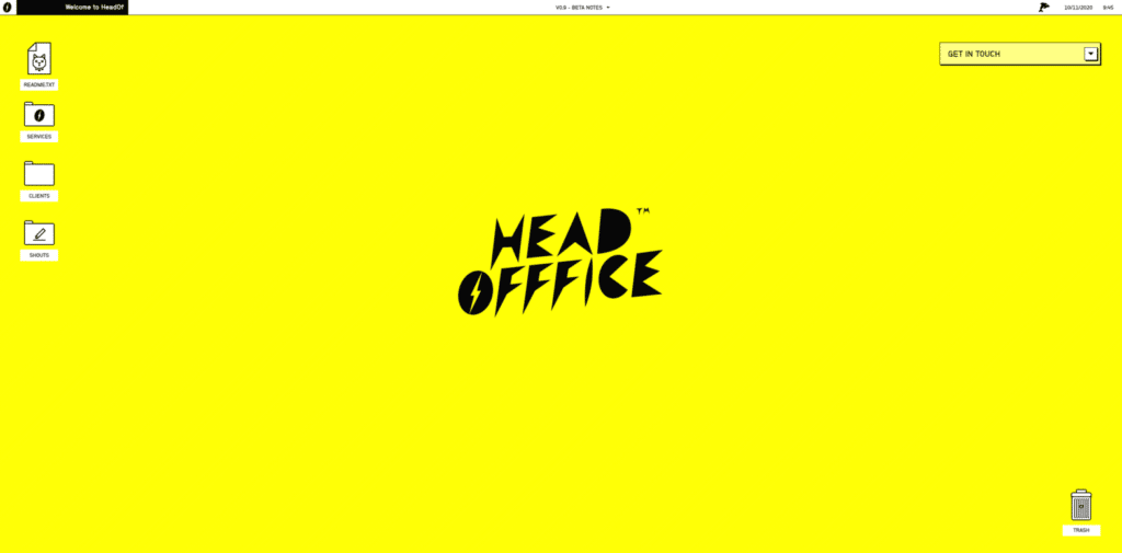 A screenshot of the homepage for Head Office, one of the best agency websites