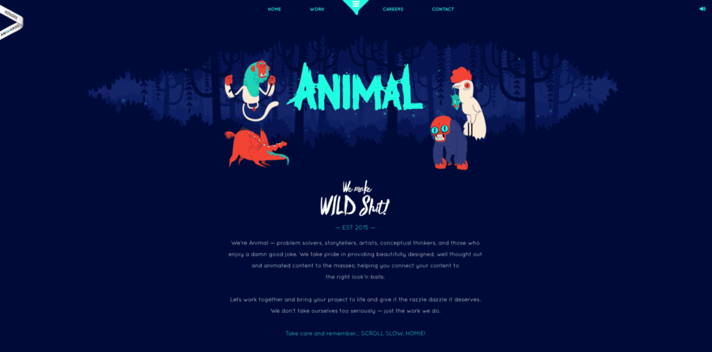 A screenshot of the homepage for Animal, one of the best agency websites