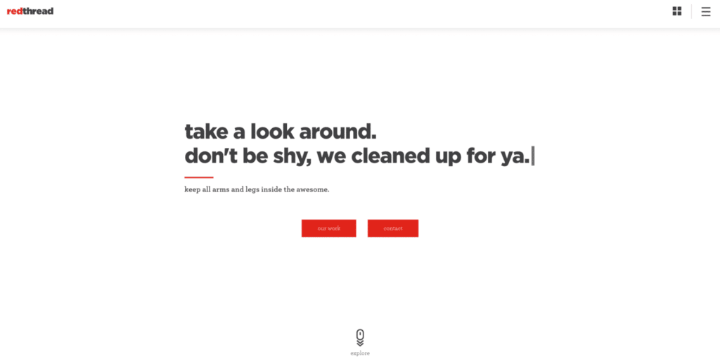 A screenshot of the homepage for Red Thread, one of the best agency websites