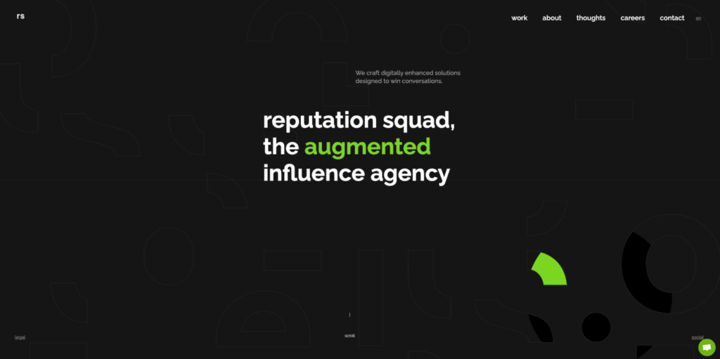 A screenshot of the homepage for Reputation Squad, one of the best agency websites