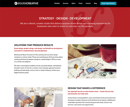 Screenshot from Bourn Creative website