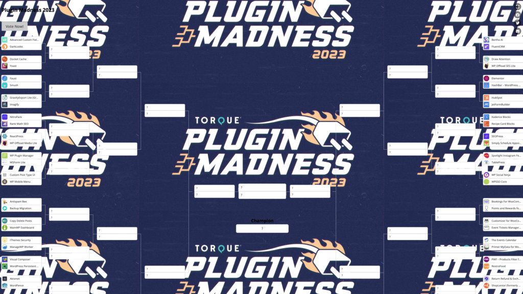 The bracket for this year's Plugin Madness with each of the 64 starting plugins in their places