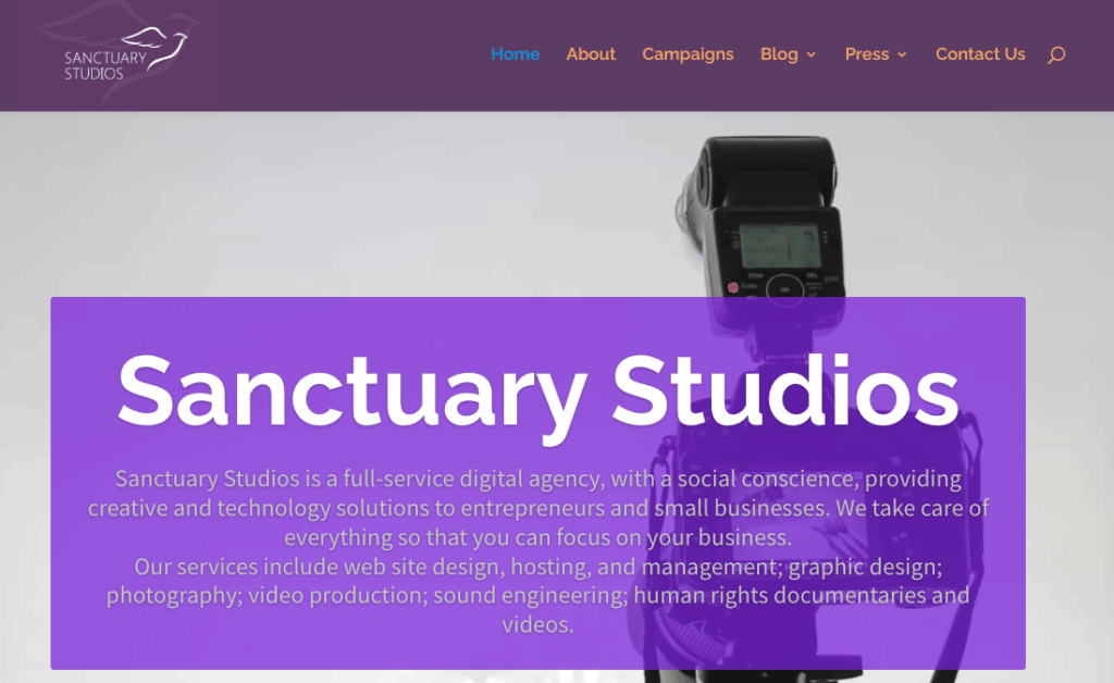 Screenshot from Sanctuary Studios website