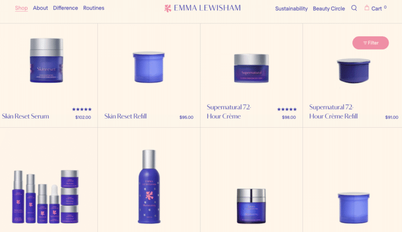 screenshot from the product page of the Emma Lewisham website